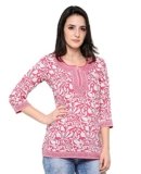 Eternal Women’s Printed American Crepe Short Kurta Kurti Tunic Top(TDFEA_73_PINK_S, Pink)